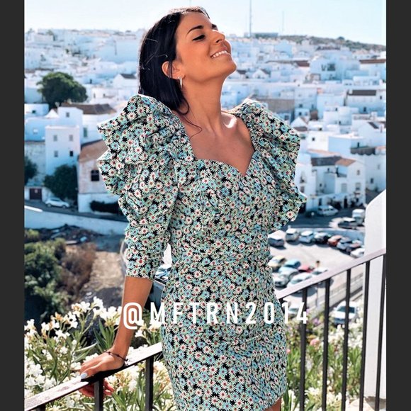 ZARA Floral Printed Dress with Ruffles - Picture 7 of 16